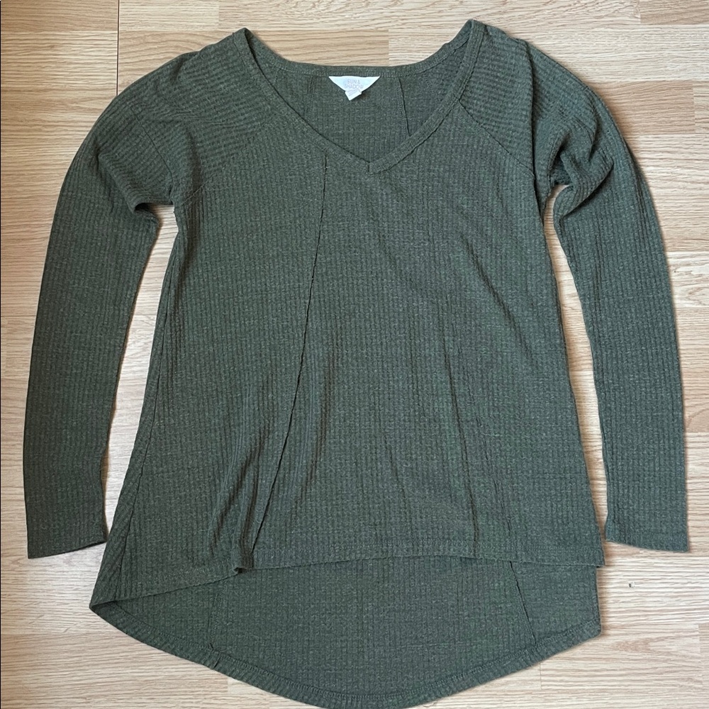 Sun & Shadow Sage Green Ribbed Top